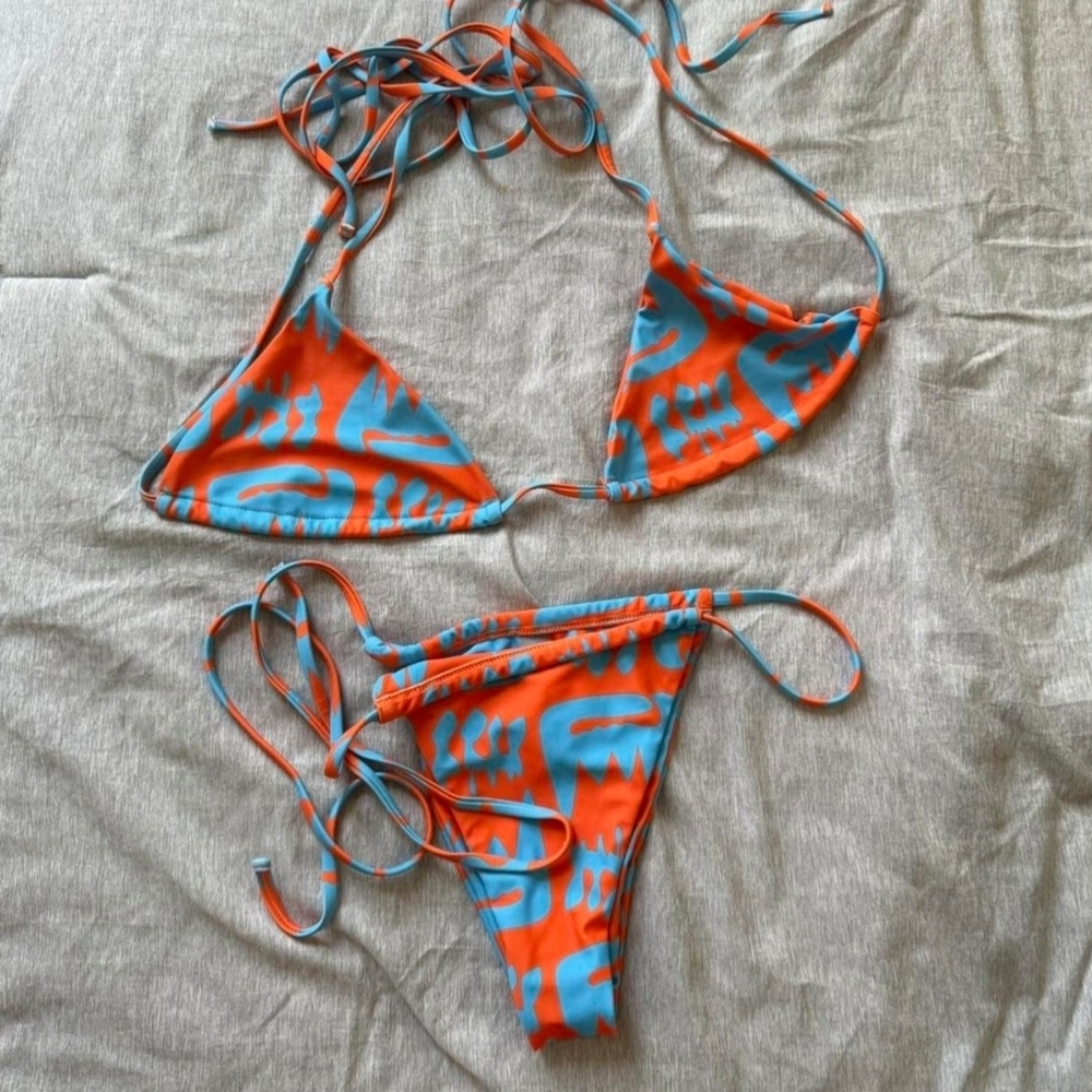Shein Orange and Blue Bikini Set